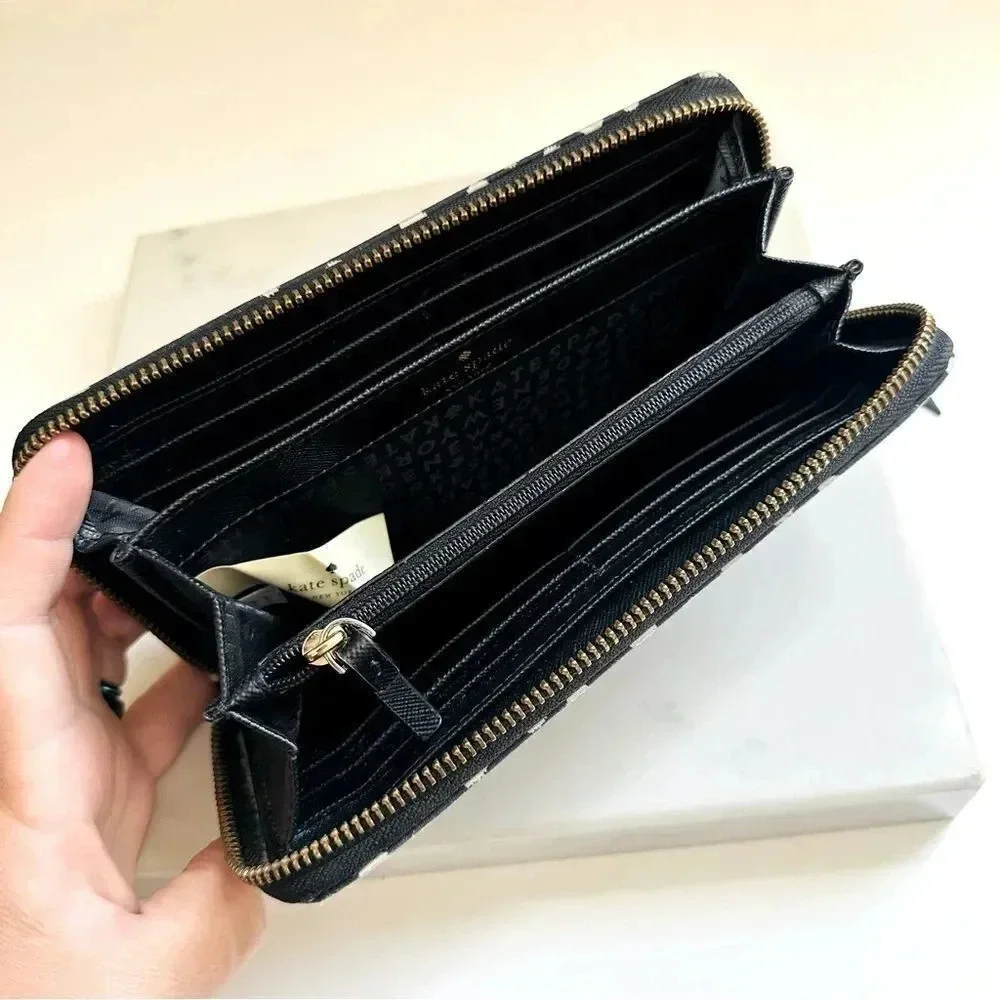 Kate Spade Polka Dot Large Zip Around Nylon/Leather Wallet